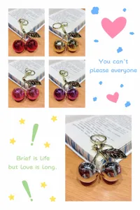 Cute shiny cherry keychain metal resin bag pendant car key ring aesthetic fashion accessory
