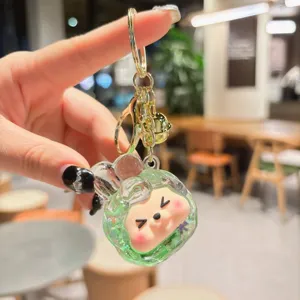 Acrylic liquid quicksand keychain cute cartoon bag pendant with metal ring accessory