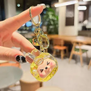 Cute quicksand oil keychain acrylic cartoon bag pendant accessory for women and girls.