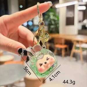 Cute acrylic quicksand liquid keychain cartoon bag charm pendant for daily accessories.