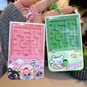 Mini handheld maze keychain toy detail, portable roller ball game pendant for kids gift.