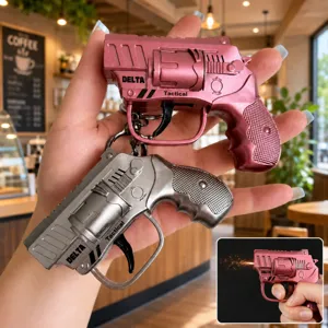 Mini flint toy gun keychain metal ring pendant creative decompression bag accessory