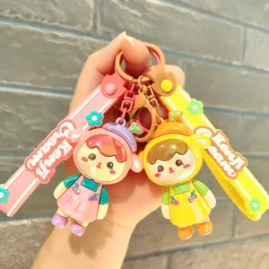 Cute electroplated cherry girl cartoon doll keychain pendant for stylish bag charm decor
