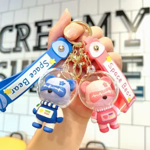 Lindo llavero de oso espacial de pareja colgante de astronauta de dibujos animados regalo