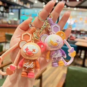 Cute dopamine cartoon bear keychain bag pendant couple accessory fashion style detail shot