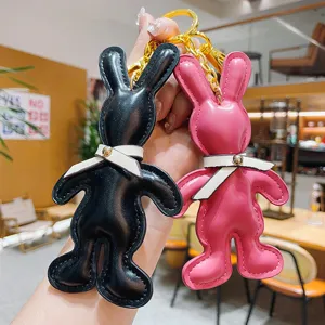 Creative PU leather bow tie rabbit keychain car key chain bag pendant charm gift wholesale.