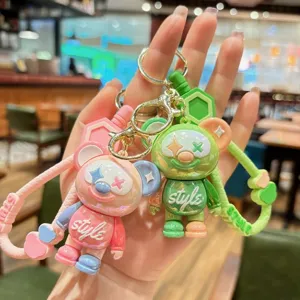 Cute dopamine cartoon bear keychain couple bag pendant designer toy stylish accessory.