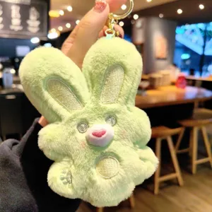 Cute plush rabbit keychain, soft green stuffed animal bag pendant and lovely gift for couples.