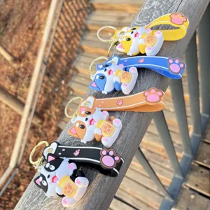 Cute cartoon puppy milk tea keychain soft rubber bag pendant multi-color gift pack