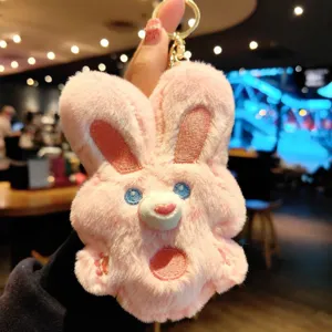 Cute plush rabbit keychain pink bunny bag charm fluffy stuffed toy pendant gift for women