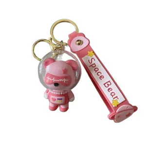 Lindo oso espacial llavero rosa astronauta colgante bolso dije metal accesorio moda