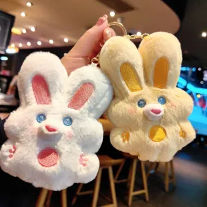 Cute plush rabbit keychain set, soft stuffed animal bag charm for couples, lovely gifts.
