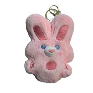 Cute pink plush rabbit keychain, soft stuffed animal bag pendant toy gift for couples.