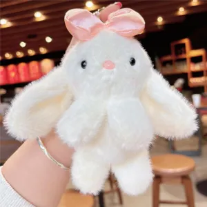 Süßer Plüsch Hase Schlüsselanhänger mit rosa Schleife, weiche Stofftier Tasche Anhänger.