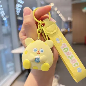 Adorable resin boba cheese mouse keychain detailed view, cute cartoon charm for bags.