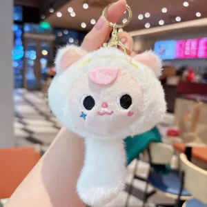 Schattige witte pluche kat sleutelhanger fluffy pop rugzak hanger zacht speelgoed accessoire