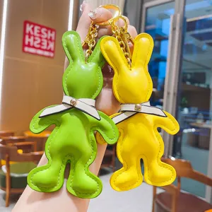 Creative PU leather bow tie rabbit keychain cute car key ring bag pendant gift wholesale