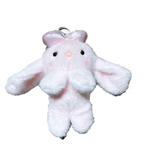 Süßes rosa Kaninchen Plüsch Schlüsselanhänger und Taschenanhänger mit Schleife, Plüschtier.
