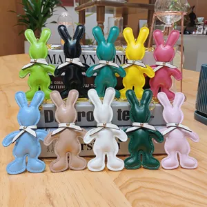 Creative PU leather rabbit keychain cute bow tie bag pendant car key ring gift wholesale