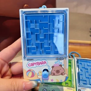 Mini handheld maze game keychain, cute capybara theme bead puzzle toy for kids and adults.