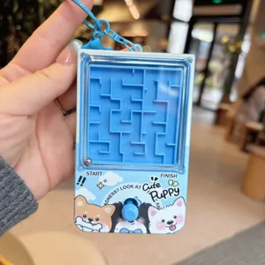 Mini handheld maze puzzle keychain cute puppy pocket game toy for children gifts