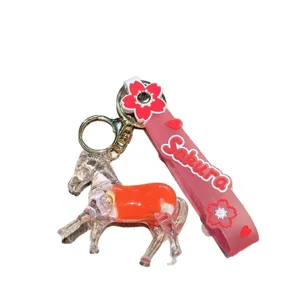 Kreativer Treibsand Pferd Schlüsselanhänger, flüssiges süßes Pony Taschenanhänger Geschenk.