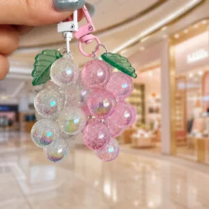 Pastoral Acrylic Grape Bunch Keychain Translucent Fruit Bag Charm Glitter Sparkle Phone Strap Car Key Ring Pendant For Daily Decor