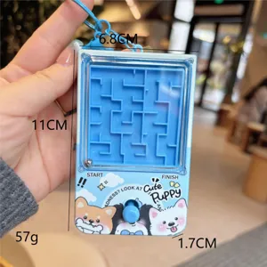 Mini handheld maze game keychain, cute puppy cartoon design, portable toy pendant gift.