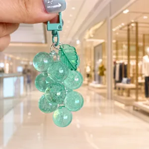 Clear acrylic grape cluster keychain cute fruit bag charm pendant for women and girls keys