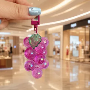 Transparent acrylic grape cluster keychain cute fruit bag charm crystal phone strap