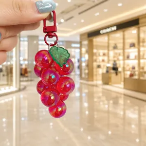 Transparent acrylic grape keychain pendant cute fruit bag charm mobile phone hanging strap