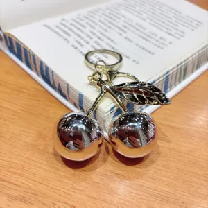 Sweet shiny cherry keychain metal car bag pendant cute girl accessory bag charm gift