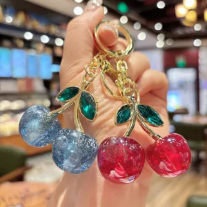 Glitter cherry keychain cute bag charm sparkling resin fruit key ring for women girls