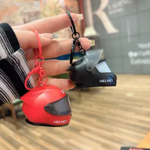 Mini motorcycle helmet keychain with light creative trendy car bag pendant gift