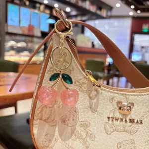 Cute glitter cherry bag charm keychain trendy fruit pendant for women girls Korean style gift