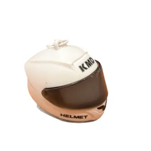 Mini motorcycle helmet LED keychain cute car accessory bag pendant charm in white color