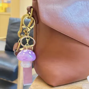 Cute Ins Style Jelly Mushroom Keychain Glossy Resin Pendant With Ribbon Creative Bag Charm Key Ring For Women Girls