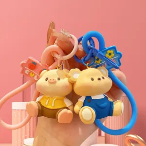 Portachiavi Carino in Resina Animale Cartone Animato Viso Paffuto Maiale Coniglio Orso Anello Chiave Studente Borsa Ciondolo Chiave Auto Gioiello Regalo