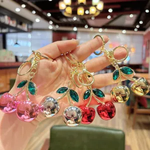 Metal electroplated cherry keychain cute bag charm stylish accessory for women and girls