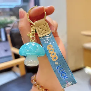 Creative ins-style jelly mushroom shape keychain, glossy resin pendant bag charm accessory for keys.
