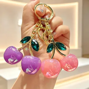 Creative Resin Cherry Keychain Cute Colorful Leaf Bag Pendant Fashion Metal Key Ring Charm Gift For Women