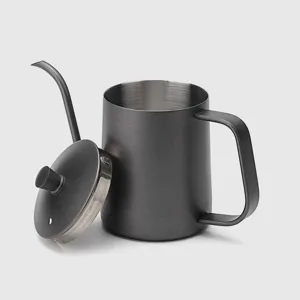 Stainless steel pour over coffee kettle with narrow spout and lid for home brewing
