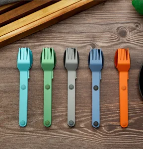 Portable magnetic camping spork set multi-functional aluminum outdoor picnic tableware