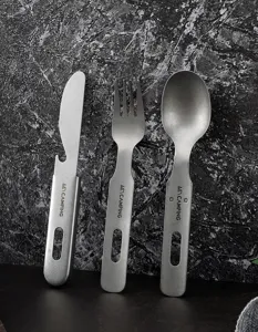 Vintage Titanium Plated Outdoor Cutlery Set 3-Piece Retro Tableware with Bottle Opener