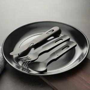 Retro Titanium Plated Stainless Steel Cutlery Set Portable Outdoor Camping Tableware Knife Fork Spoon With Bottle Opener