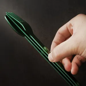 Portable magnetic camping cutlery set, aluminum fork spoon knife combination for outdoor travel.