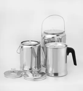 Set caffettiera percolatore in alluminio, macchina da caffe campeggio con filtro e coperchio cucina.