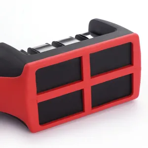 Household 3-stage knife sharpener tool with non-slip base for quick and easy kitchen sharpening.