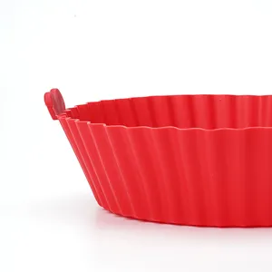 Red silicone air fryer liner heat resistant baking tray cake mold for kitchen cooking use