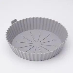Grey silicone air fryer liner reusable heat resistant baking tray cake mold non-stick kitchen tool